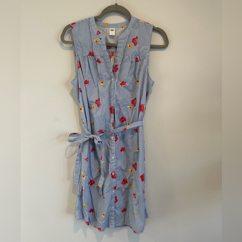 Striped Sleeveless Dress with Floral Print